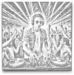 PontPöttyöző - Dj a koncerten Méret: 50x50cm, Keretezés: Kartonlemezen, Szín: Zöld