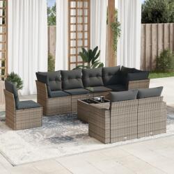 vidaXL Set canapele de grădină, 9 piese, cu perne, gri, poliratan (3219240)