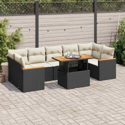 vidaXL 8 részes fekete polyrattan akácfa kerti ülőgarnitúra párnákkal (3327458)
