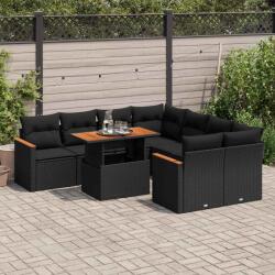 vidaXL 9 részes fekete polyrattan akácfa kerti ülőgarnitúra párnákkal (3327464)