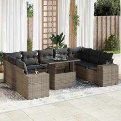 vidaXL 10 részes szürke polyrattan kerti ülőgarnitúra párnákkal (3326861)