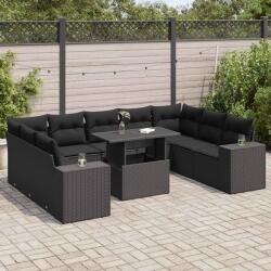 vidaXL 10 részes fekete polyrattan kerti ülőgarnitúra párnákkal (3326856)