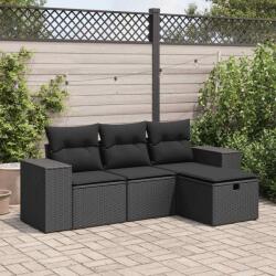 vidaXL 4 részes fekete polyrattan kerti ülőgarnitúra párnákkal (3325651)