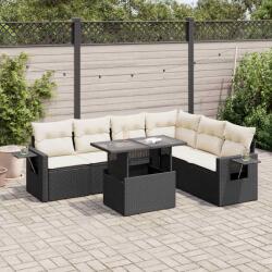 vidaXL 7 részes fekete polyrattan kerti ülőgarnitúra párnával (3326487)