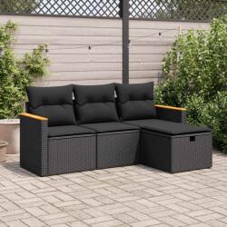 vidaXL 4 részes fekete polyrattan kerti ülőgarnitúra párnákkal (3325891)