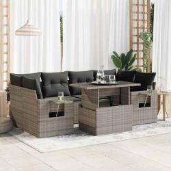 vidaXL 7 részes szürke polyrattan kerti ülőgarnitúra párnákkal (3326431)