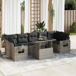 vidaXL 8 részes szürke polyrattan kerti ülőgarnitúra párnákkal (3326441)