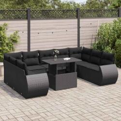 vidaXL 10 részes fekete polyrattan kerti ülőgarnitúra párnákkal (3326696)