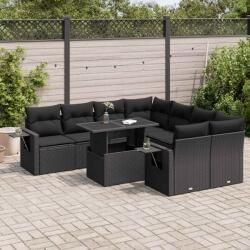 vidaXL 9 részes fekete polyrattan kerti ülőgarnitúra párnákkal (3326446)