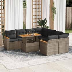 vidaXL 9 részes szürke polyrattan akácfa kerti ülőgarnitúra párnákkal (3327469)