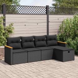 vidaXL 5 részes fekete polyrattan kerti kanapészett párnákkal (3325898)