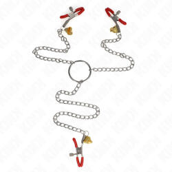 Kink Nipple Grip KINK Bell - hármas csikló- és bimbócsipesz lánccal - szexvital