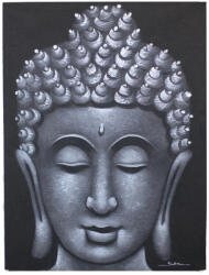 Ancient Wisdom Buddha festmény - szürke, brokát hatás - 60x80 cm (BAP-06)