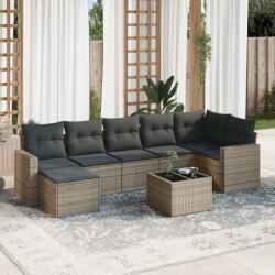 vidaXL Set canapele de grădină cu perne, 8 piese, gri, poliratan (3219280)
