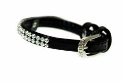 COLLAR Zgardă din piele lucioasă cu cristale, 19 - 25cm, 9mm - neagră