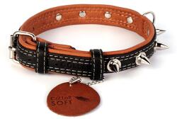 COLLAR Zgardă din piele cu țepi SOFT - 30 - 39cm, 20mm, negru cu maro