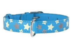 COLLAR Zgardă reflectorizantă din piele cu steluţe, albastru 27 - 36 cm, 15 mm