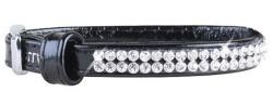 COLLAR Zgardă din piele lucioasă cu cristale, 18 - 21cm, 9mm - neagră