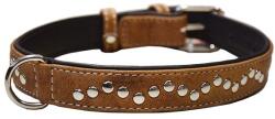 COLLAR Zgardă din piele cu aplicații din metal - 38 - 49cm, 25mm - maro