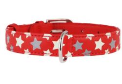 COLLAR Reflectorizantă, zgardă din piele cu steluţe, roşu 27 - 36 cm, 15 mm