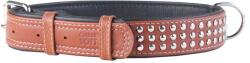 COLLAR Zgardă din piele cu aplicații din metal - 46 - 60cm, 35mm -maro