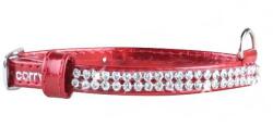 COLLAR Zgardă din piele lucioasă cu cristale, 19 - 25cm, 9mm - roșie