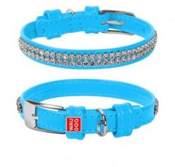 COLLAR Zgardă din piele lucioasă cu cristale 18 - 21cm, 9mm - culoare albastru deschis