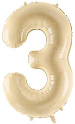 PartyDeco 3-as születésnapi szám fólia lufi - bézs 72 cm