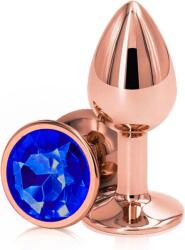 Passion Labs Anal Plug Charm Medium, Rose Gold, Dark Blue Crystal