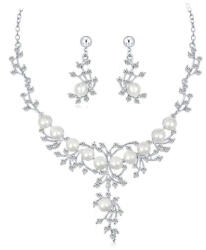 gomadina Select Set bijuterii pentru femei, GMO, Pearlys, colier si cercei cu perle si cristale, argintiu (C1122)