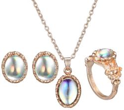gomadina Select Set bijuterii femei cu lantisor, inel si cercei, Opal Gem, 11 g (C1006)