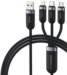 Toocki 3 az 1-ben USB C / Lightning / Micro 6A 66W kábel 1.2m fekete (TXCX-LX03) (TXCX-LX03)