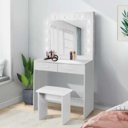 Pepita Holly Dressing Table cu oglindă, lumină (12 LED) și scaun - alb (DT-05)