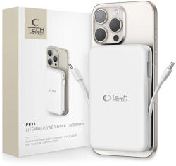 Tech-Protect LifeMag PB31 MagSafe Powerbank - 10000mAh 15W USB-C + USB-A + Beépített USB-C + Lightning Kábel - Fehér (WR-172435)