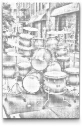  PontPöttyöző - Dobfelszerelés az utcán Méret: 40x60cm, Keretezés: Keret nélkül (csak a vászon), Szín: Kék