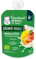  Gerber Organic Plant-Tastic Dessert într-un tub, mango și piersică cu mousse de nucă de cocos, fără zahăr adăugat, după 6 luni, 80 g