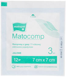 Matopat Matocomp Matocomp, comprese sterile, 100% bumbac, 17 fire, 12 straturi, 7 cm x 7 cm, 3 bucăți