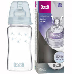 LOVI Diamond Glass, biberon din sticlă, anti-colic, cu tetină cu debit lent, Botanic, de la 3 luni, 250 ml