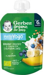  Gerber Desert organic în tub, banane, afine cu iaurt și cereale, după 6 luni, 80 g