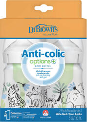 Dr. Brown's Anti-colic Options+, sticlă anti-colică, cu gât larg, junglă, 2 x 150 ml