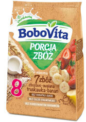 BoboVita Porcja Zbóż Porridge cereal-oat 7 cereale, căpșuni-banană, lactate, fără zahăr adăugat, după 8 luni, 210 g