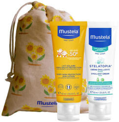 Mustela Sun set, Baby on the go - piele predispusă la atopie, lapte de protecție solară, SPF 50, 40 ml + Stelatopia, cremă de față, 40 ml