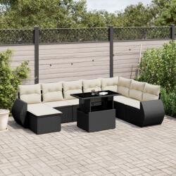vidaXL 9 részes fekete polyrattan kerti ülőgarnitúra párnákkal (3268726)