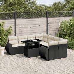 vidaXL 9 részes fekete polyrattan kerti ülőgarnitúra párnákkal (3268426)