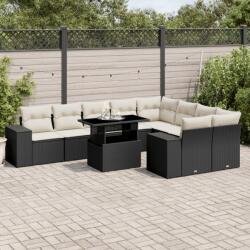vidaXL 10 részes fekete polyrattan kerti ülőgarnitúra párnákkal (3269386)