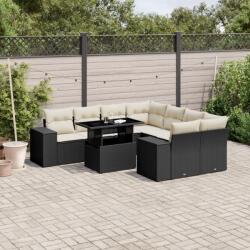 vidaXL 9 részes fekete polyrattan kerti ülőgarnitúra párnákkal (3269056)
