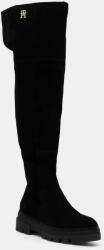 Tommy Hilfiger csizma velúrból SUEDE OVER-THE-KNEE BOOT fekete, női, platformos, FW0FW08159 - fekete Női 37