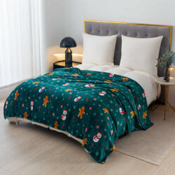 SNOWMAN AND GINGERBREAD zöld karácsonyi mikroplüss pléd Méret: 160 x 200 cm