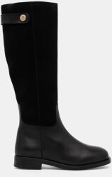 Tommy Hilfiger bőr csizma TH STUD LEATHER MIX LONG BOOT fekete, női, lapos talpú, FW0FW08341 - fekete Női 38