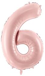 PartyDeco 6-os születésnapi szám fólia lufi - világos rózsaszín 72 cm